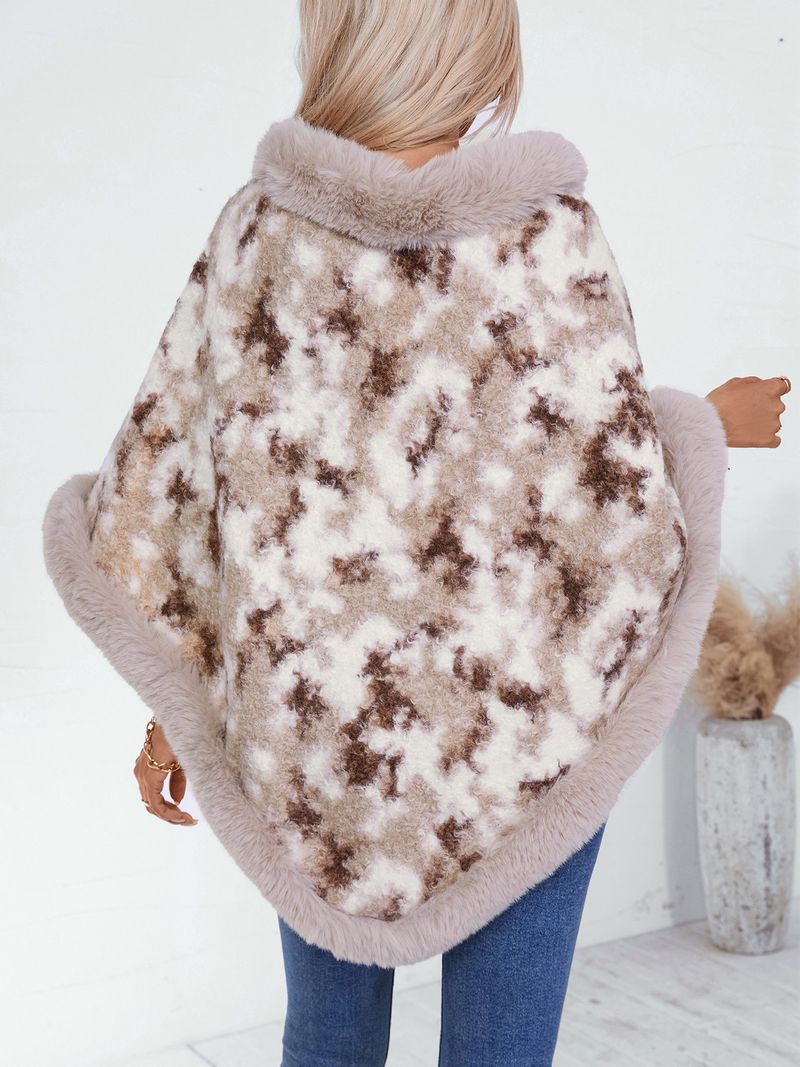 Women's Clothing fur collar pullover contrast color leopard print knitted cape women autumn and winter retro loose sweater shawl_voghion.com