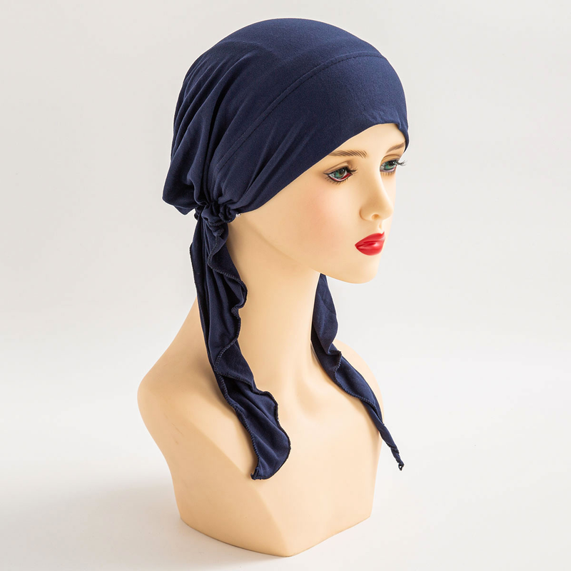 Muslim headscarf hat curved hat solid color headscarf hat Muslim women's hat long tail hat fashionable Baotou women's style_voghion.com