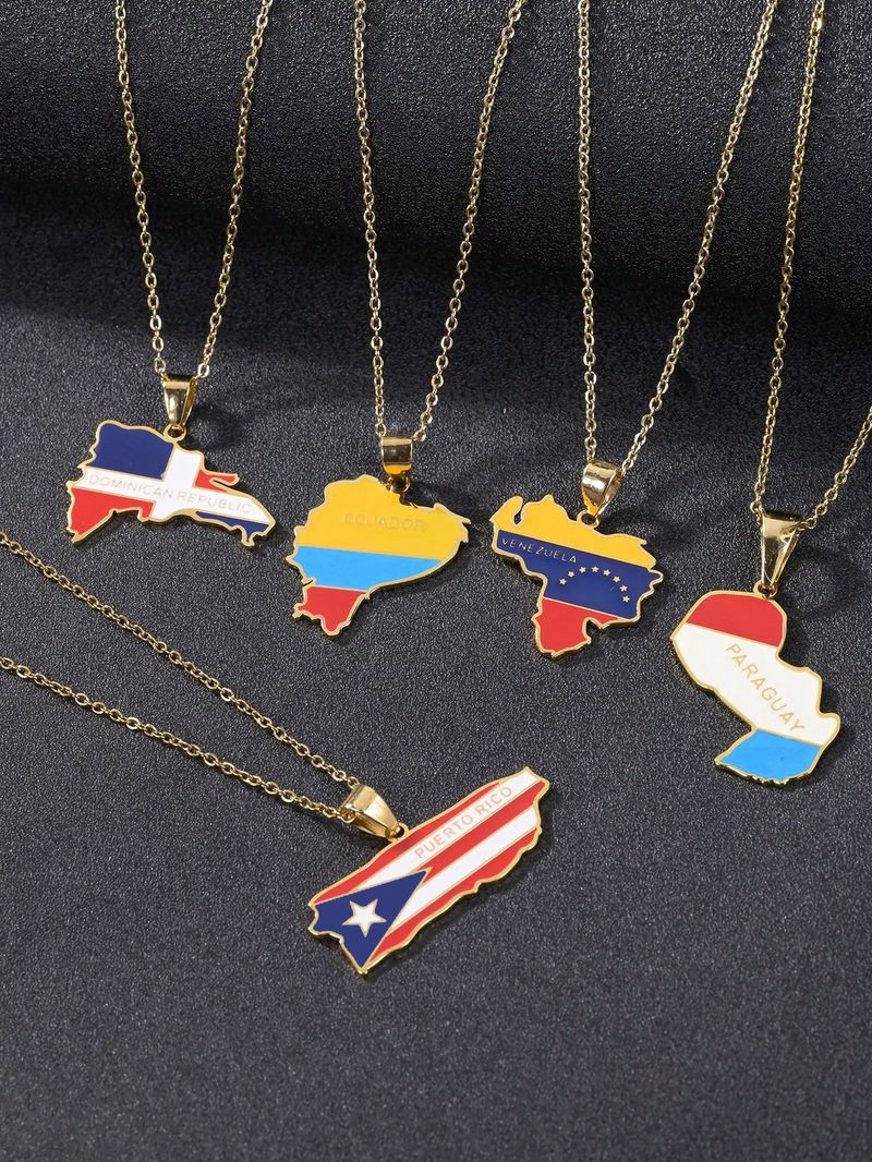 Collier pendentif en acier inoxydable avec carte du Venezuela/République dominicaine/Paraguay Amérique du Sud_voghion.com