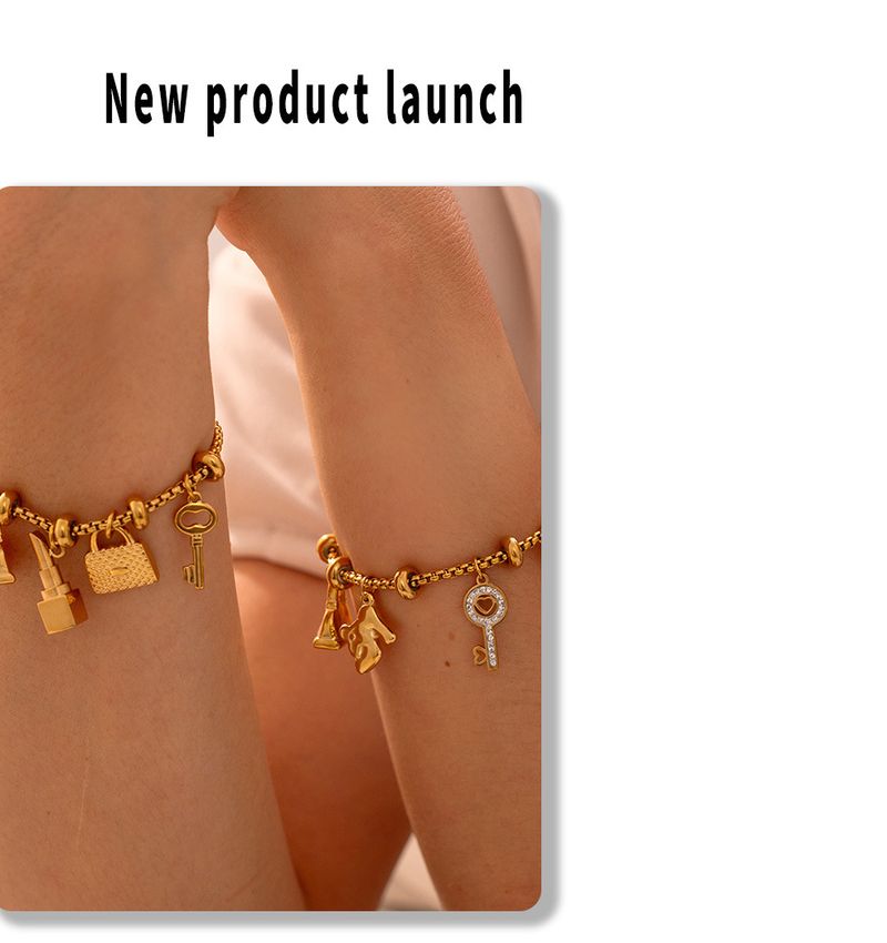 Damenschmuck Multi-Element-Tag Eingelegtes Diamant-Anhänger-Armband Verstellbar Trendy Retro Titanstahl Überzogen K Gold Handschmuck_voghion.com