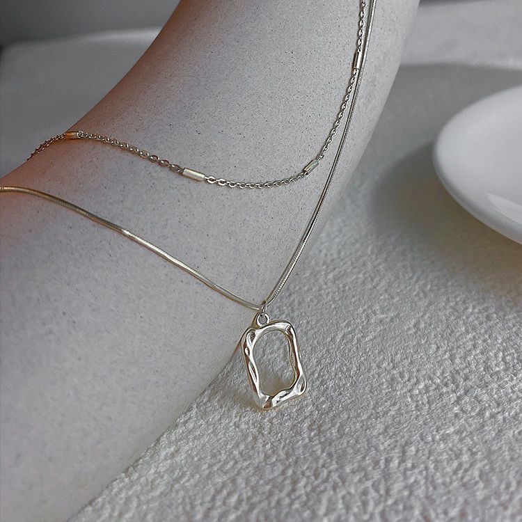 Collar con colgante hueco irregular de doble capa de plata Sterg de moda para mujer, cadena de 2 piezas, joyería fina de moda, regalos, accesorios_voghion.com