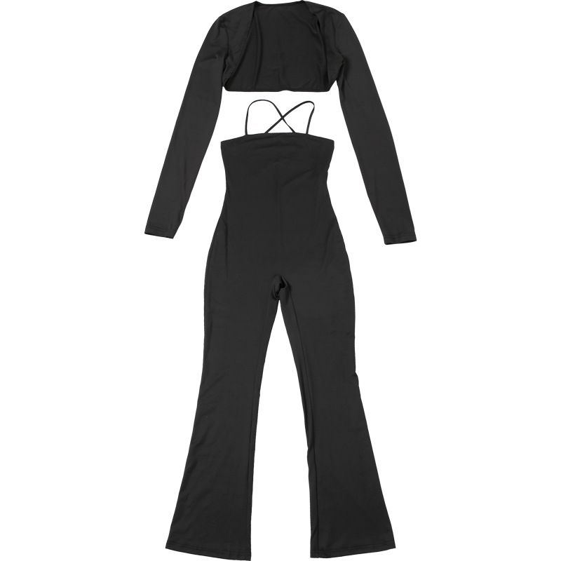 Tuta attillata a due pezzi, top a tubino tinta unita, tuta casual a maniche lunghe, moda invernale 2024 da donna_voghion.com