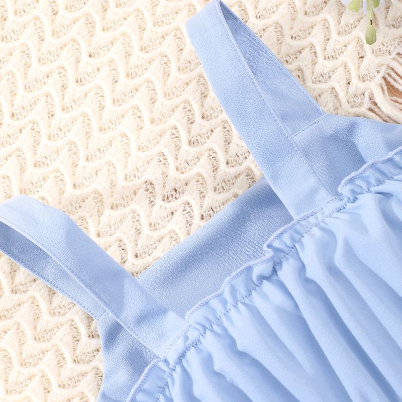 Kinderkleding Nieuwe meisjes casual bretels effen kleur knoop lente en zomer jumpsuit_voghion.com