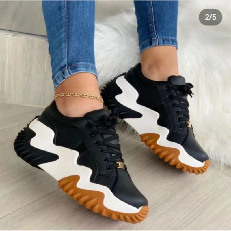 Models With Increased Height Thick-soled Platform Heels Casual Lace-up Shoes Large Size Women's Shoes_voghion.com