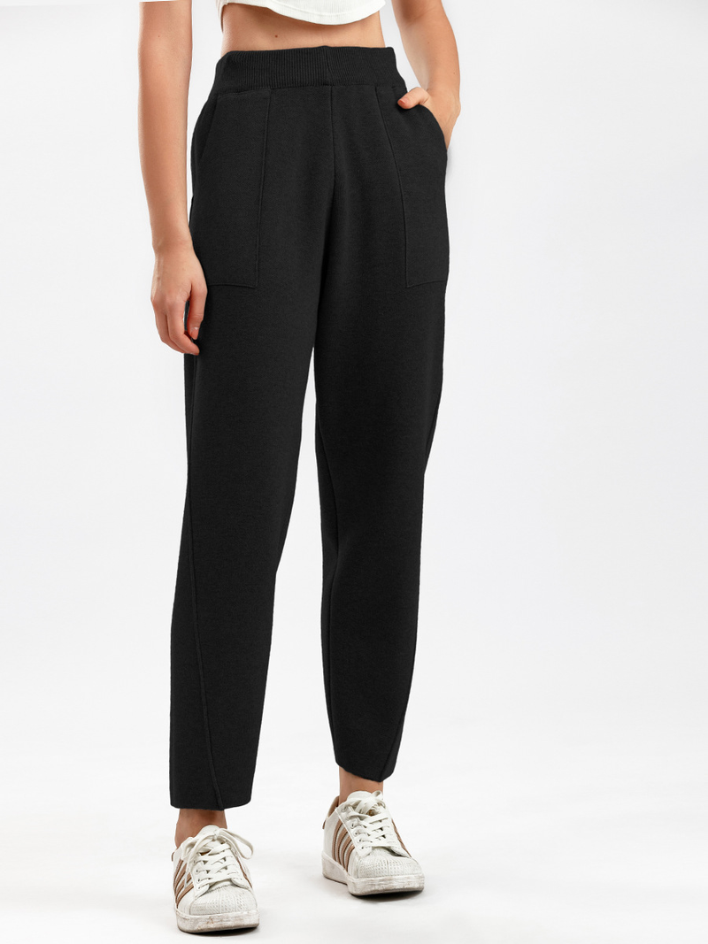 Dames gebreide Haren broek met hoge taille, losse en dunne radijsbroek Koreaanse versie van casual negenpuntsbroek_voghion.com