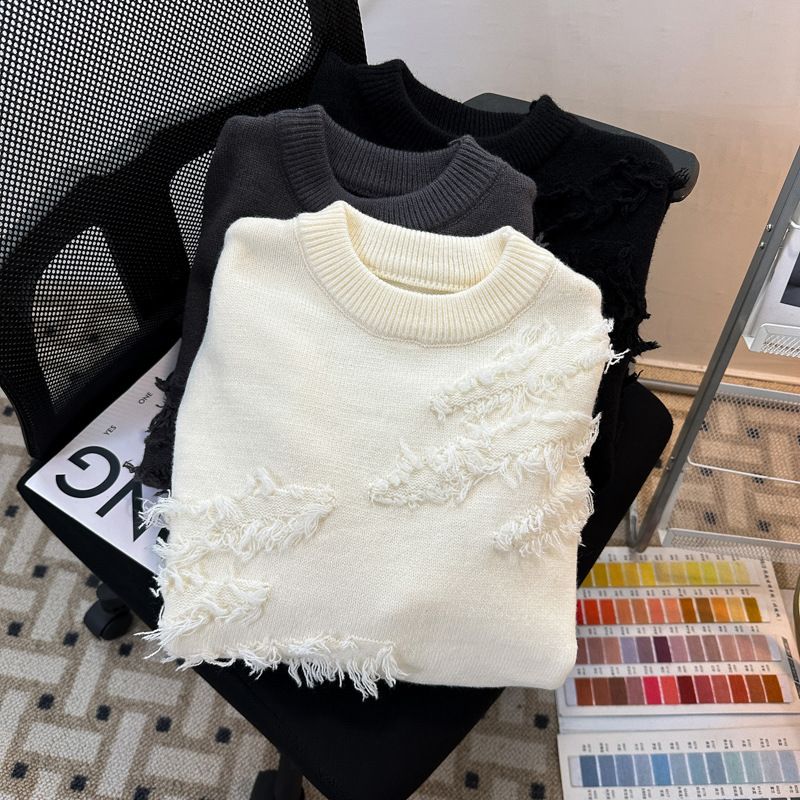 Men's Clothing Hole Pullover Sweater Loose Trend Retro Versatile Casual Hem Slit Knitted Sweater_voghion.com
