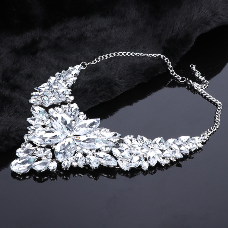 Kristall-Choker-Statement-Halskette, Ohrring-Schmuckset, Strass-Hochzeitsgeschenk, Frauen, Bräute, Abschlussball, Party_voghion.com