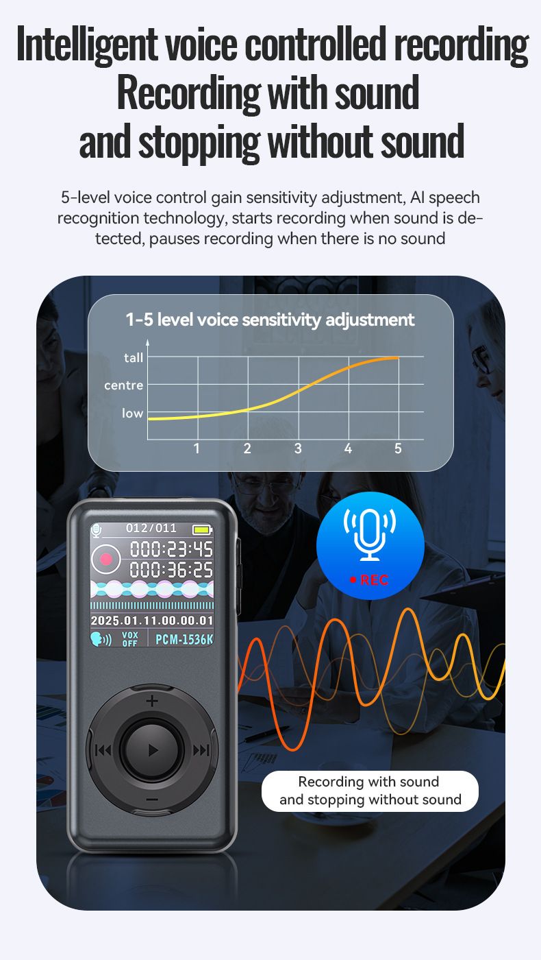 Digital Voice Recorder M21 Strong Magnetic MP3 HD Noise Reduction AI Smart Voice Control Recorder Long Standby Recorder_voghion.com