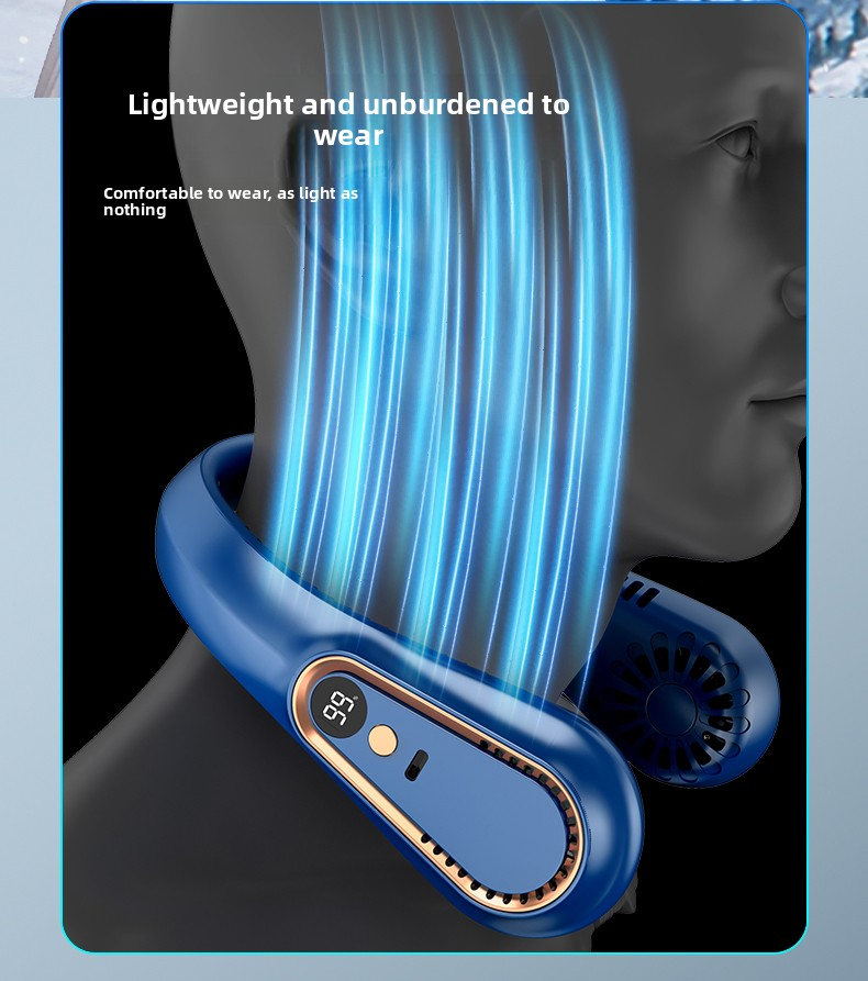 Portable Mini Neckband USB Charging 1200mAh Long Endurance Fan, Digital Display, Turbocharged Cooling Bladeless Fan_voghion.com