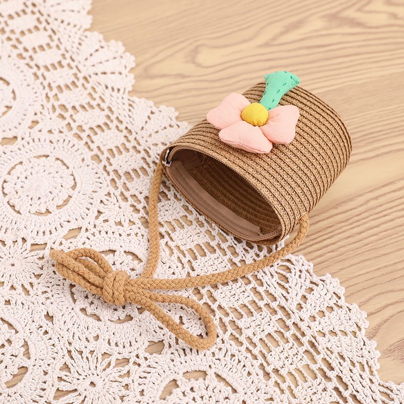 Set di borse di paglia estive per bambine con protezione solare per bambini, dolce e carina bambina, cappello parasole a tesa larga, cappello alla moda_voghion.com