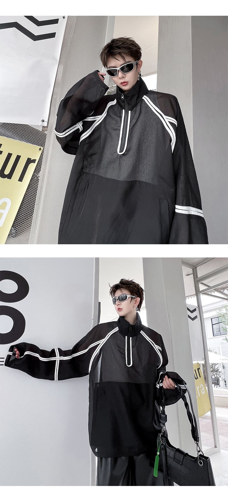 Summer Niche Design Black And White Contrast Color Sun Protection Clothing_voghion.com