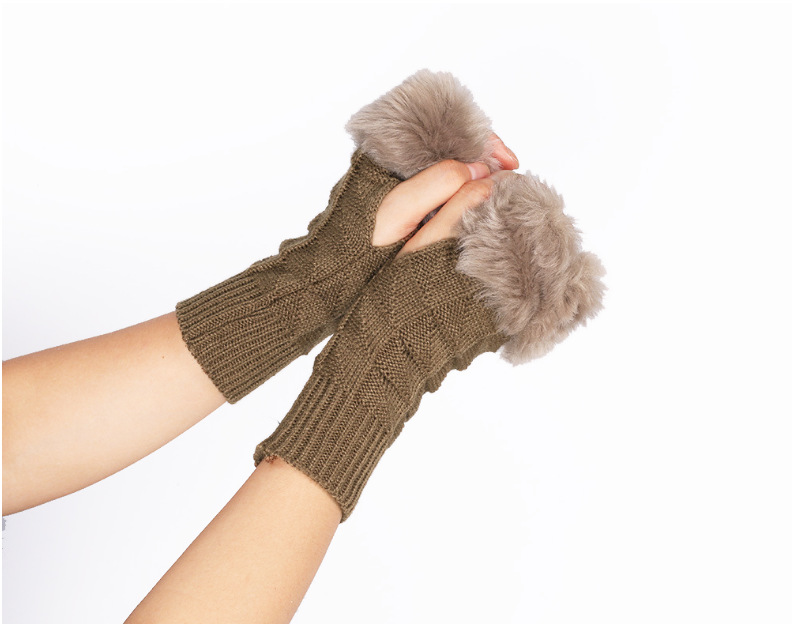 Herrenhandschuhe Neue Strickhandschuhe aus Fell, Halbfinger-Computerhandschuhe aus Fell, warmer Fleck, Herbst und Winter, mittellang und lang, Kaninchenfell_voghion.com