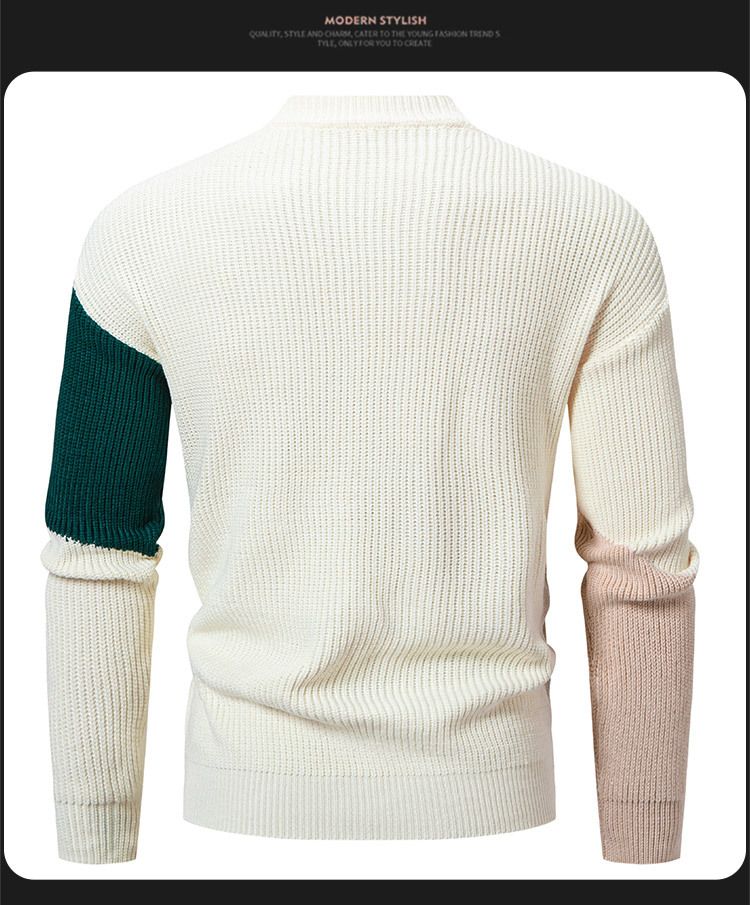 Suéter de cuello redondo a juego de colores para hombre, suéter informal de tendencia de moda de talla grande_voghion.com