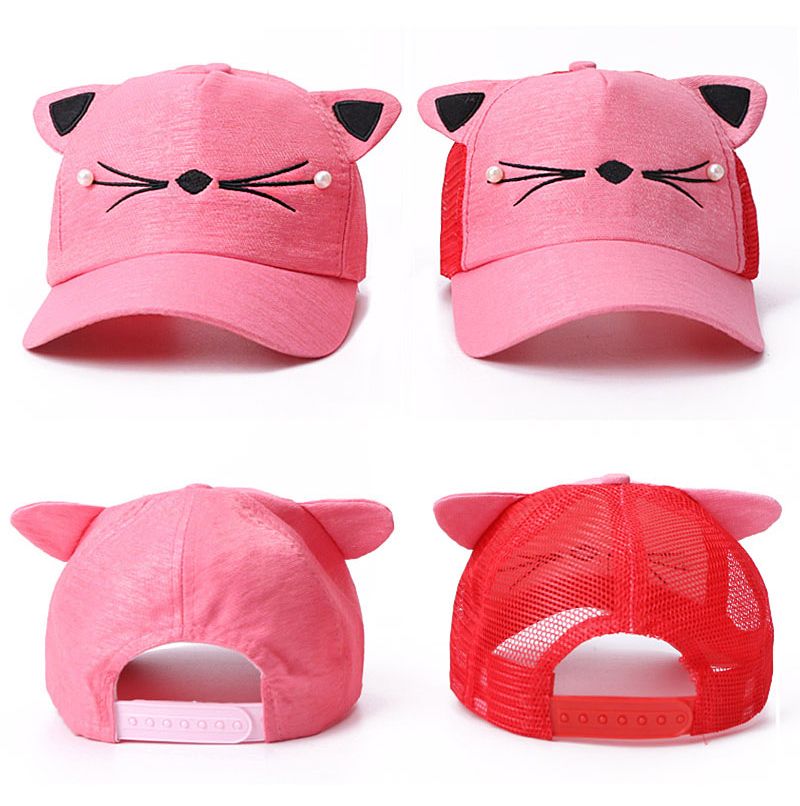 Baseballmütze mit Katzenohren für Kinder, Mädchen, Jungen, Perlen, verstellbar, Sommer, Sonnenhut, süße Baby-/Kind-Snapback_voghion.com