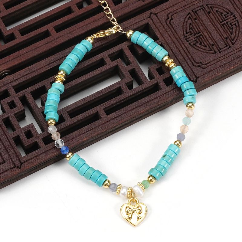 Bracelet en pierre naturelle turquoise avec nœud d'amour Bracelet réglable_voghion.com