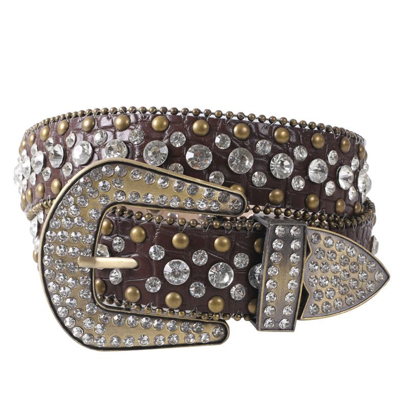 Men and women's rhinestone with a trendy punk shiny leather belt_voghion.com