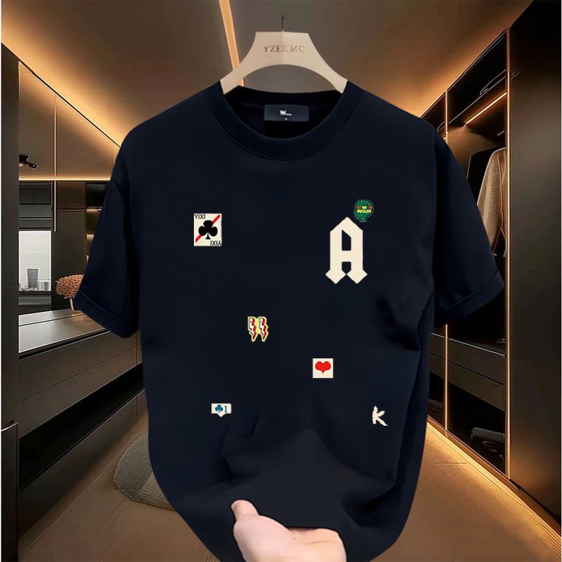 Personalized printed oversized men's T-shirt with short summer loose round neck, half sleeves, high-end pure cotton,_voghion.com