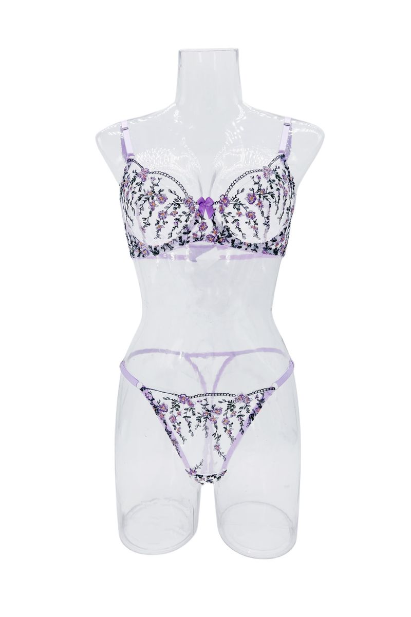 Women's Intimates New High End Temperament Style Floral Embroidery Transparent Mesh Temptation Sexy Underwear Set_voghion.com