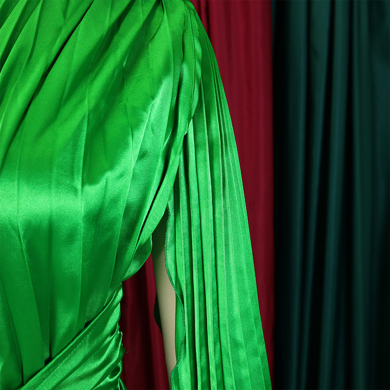 women's clothing new one-shoulder pleated long skirt oblique collar waist dress _voghion.com