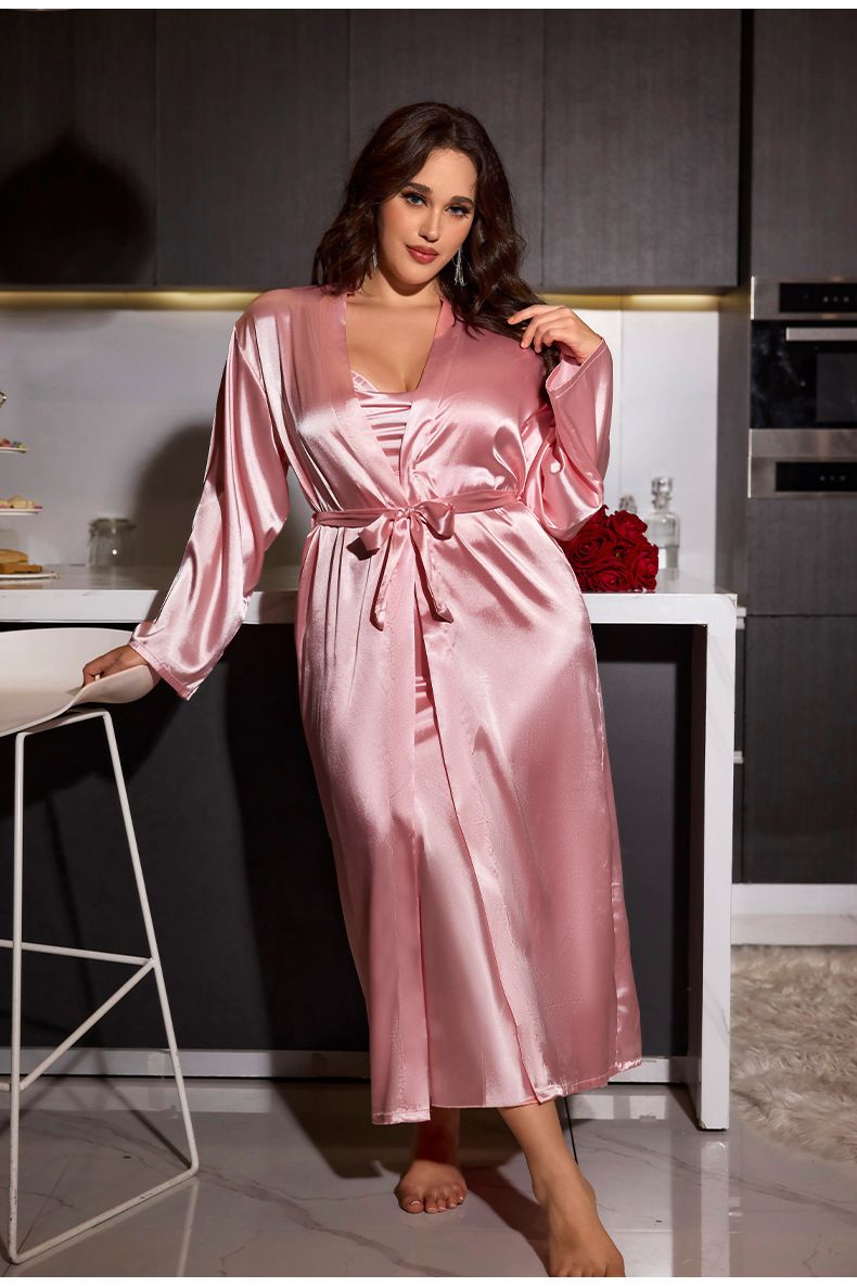 Damen Nachtwäsche mit langen Hosenträgern, langes Nachthemd, Anzug für Damen, große Größe, sexy, bequem, langärmelig, Heimkleidung Wp22018_voghion.com