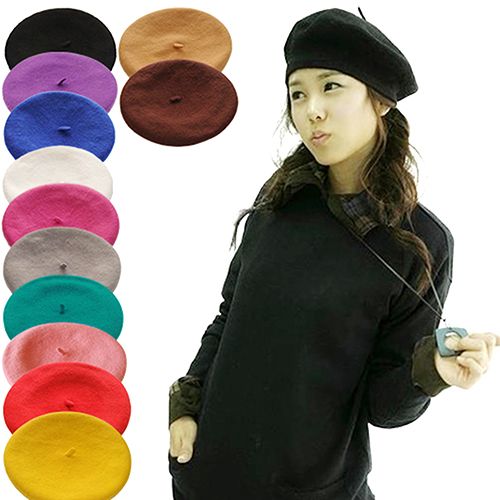 Heißer Verkauf Einfarbig frauen Mädchen Baskenmütze Französisch Künstler Warme Wolle Winter Beanie Hut Kappe 4XQT_voghion.com