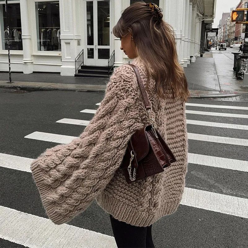 Women's Clothing sweater comfortable casual retro knitted round neck solid color autumn large size sweater_voghion.com