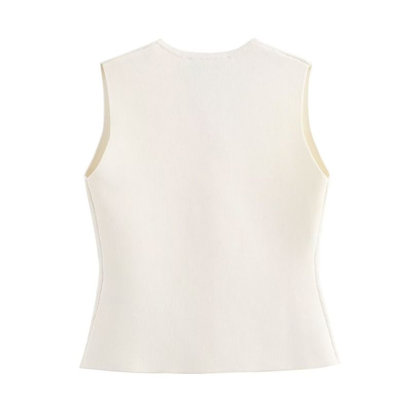Débardeur tricoté à boutons dorés pour femme, nouvelle mode automne 2024 w063 2038_voghion.com