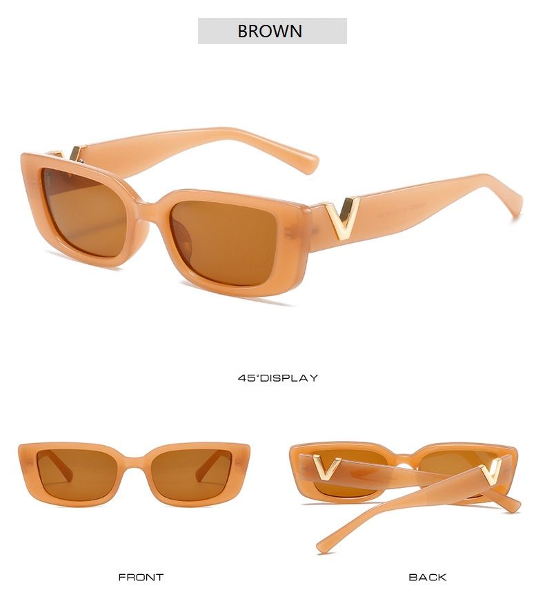 Retro Cat eyt Frame Donna V Occhiali da sole Uomo Moda Rettangolo Occhiali da sole in gelatina con cerniere in metallo UV400_voghion.com