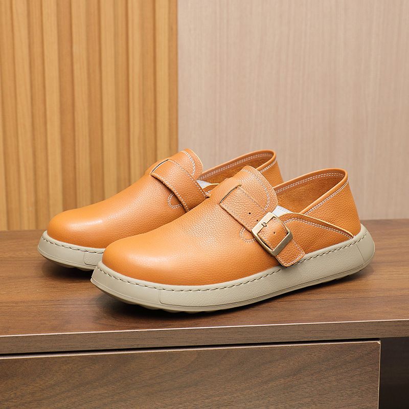 Men's Slip-On Soft Sole 2025 New Korean Style Breathable Trendy Genuine Leather Loafers For Men_voghion.com