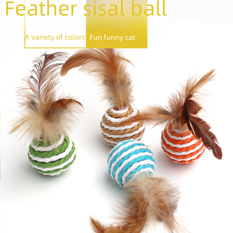Giocattolo per gatti Palla di piuma Palla di sisal Giocattolo per gatti Pallina di fruscio per gatti Gatto Self Hi Toy Corda Palla di carta_voghion.com