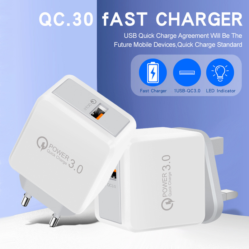 QC3.0 ātrais lādētājs 5V3A Lielbritānijas standarta mobilā tālruņa uzlādes galviņa 18W lieljaudas ceļojumu adapteris_voghion.com