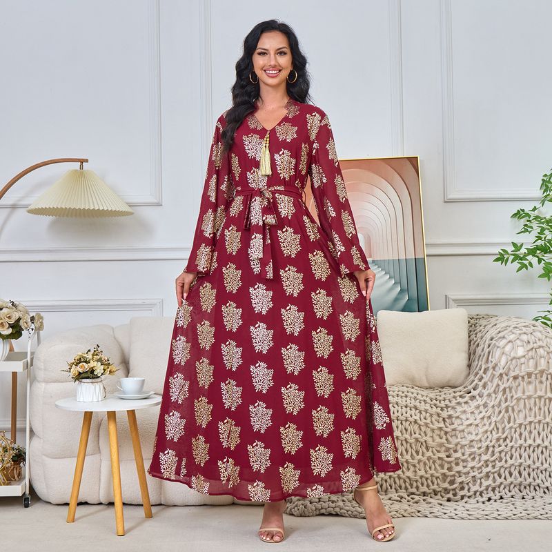 Mt186modes Muslim Abaya Fashion Gold Plated V-Neck Tassel Pendant Robe Dress For Women_voghion.com