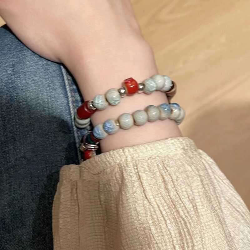 Bracelet tissé à la main en perles de céramique chinoises anciennes pour femme, léger et luxueux, style ethnique_voghion.com