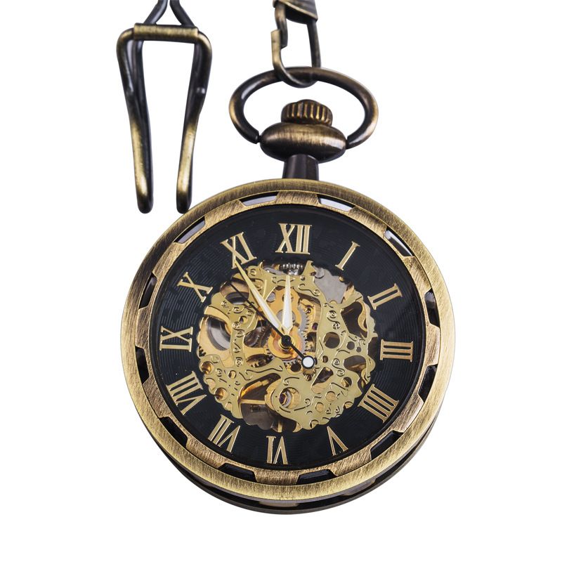 High-Value Live Roman Numeral Large Mechanical Pocket For Men And Women Without Cover Carved Hollow Chain Watch_voghion.com