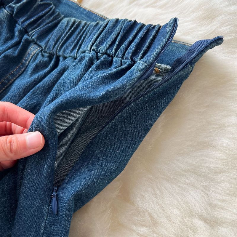 Dameklær Aldersreduserende dress for kvinner Plisset midje Lapel Ermeløs denim topp Høy midje skjørt_voghion.com
