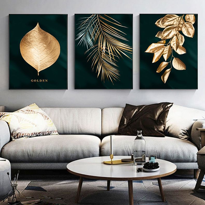 Black Gold Leaf Living Hanging Nordic Landscape Canvas Core Abstract Dining Room Decorative Painting_voghion.com