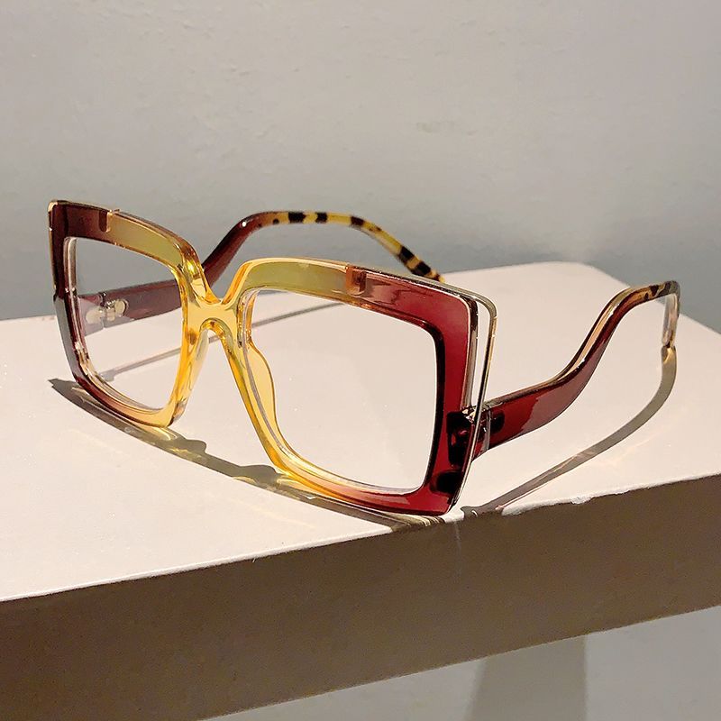 Occhiali da vista quadrati anti-blu con gambe curve, montatura grande, colorati, decorativi, piatti, per uomo e donna_voghion.com