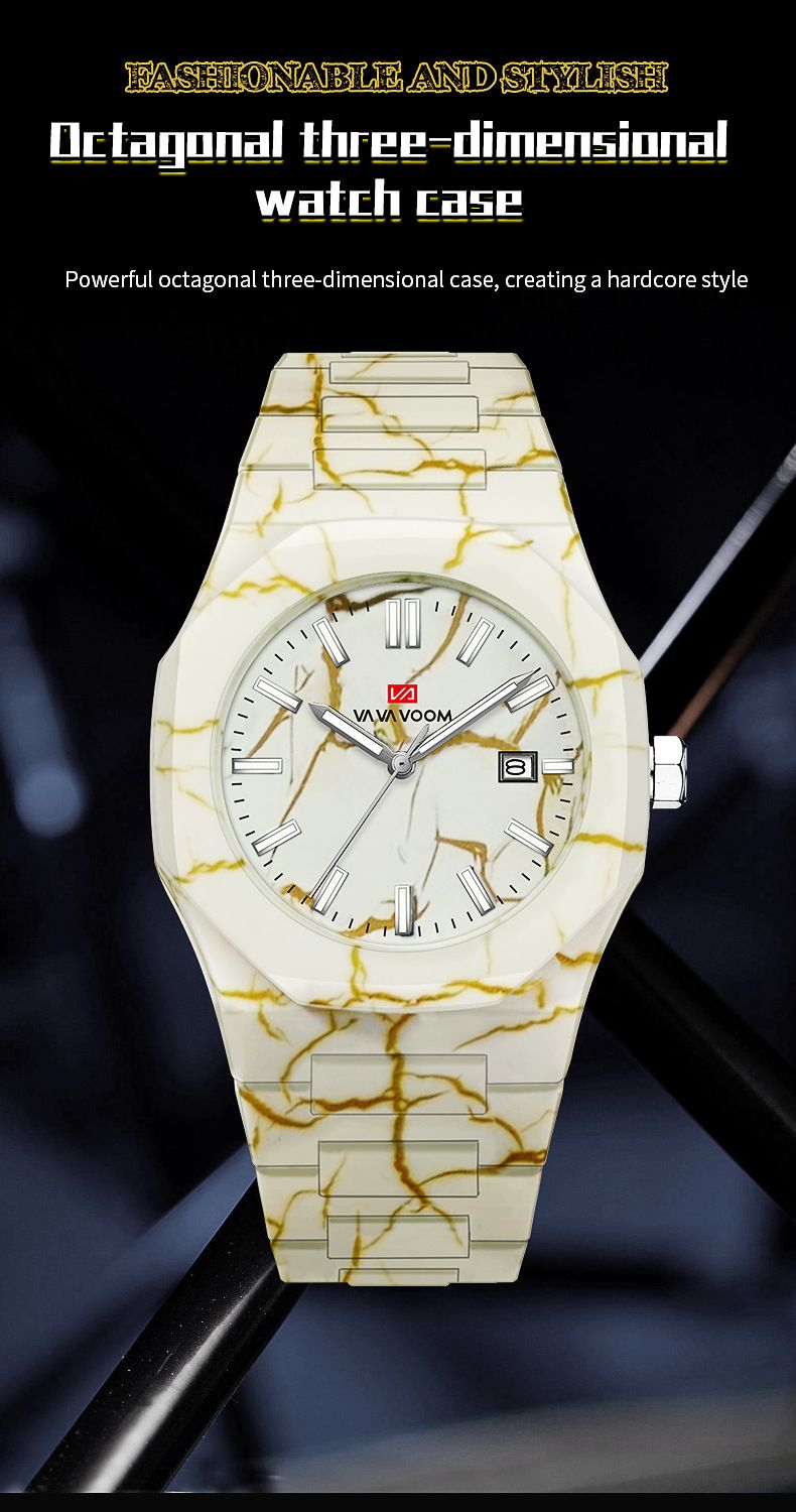 VA VA VOOM Herenhorloge Nieuw Quartz Horloge Marmerpatroon Hoogwaardige Kalender Waterdicht Grote Wijzerplaat_voghion.com