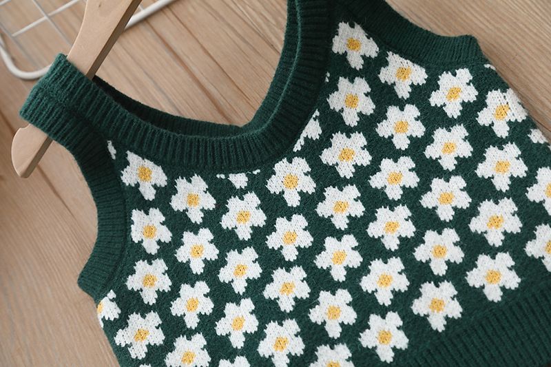Børnestrikket vest forår og efterår pigevest babyblomstertrøje_voghion.com