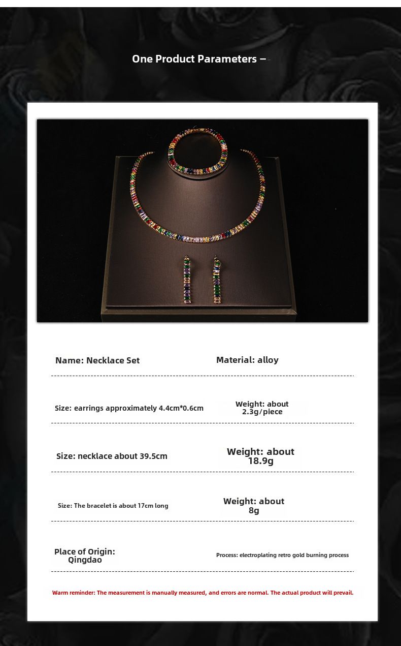 Set di gioielli da donna, moda, gioielli in lega colorata, adatti a nicchie, semplici, collana arcobaleno, bracciale, orecchini a bottone, gioielli antichi medi di Qingdao_voghion.com