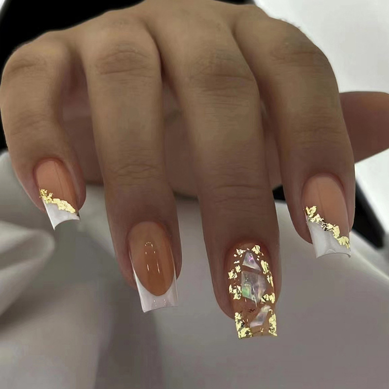 False Ballet 24Pcs Nails Gradient Glitter White Francoski Umetni Nohti Z Lepilom Nosljiva Krsta Pritisnite Na Nohte Ful_voghion.com