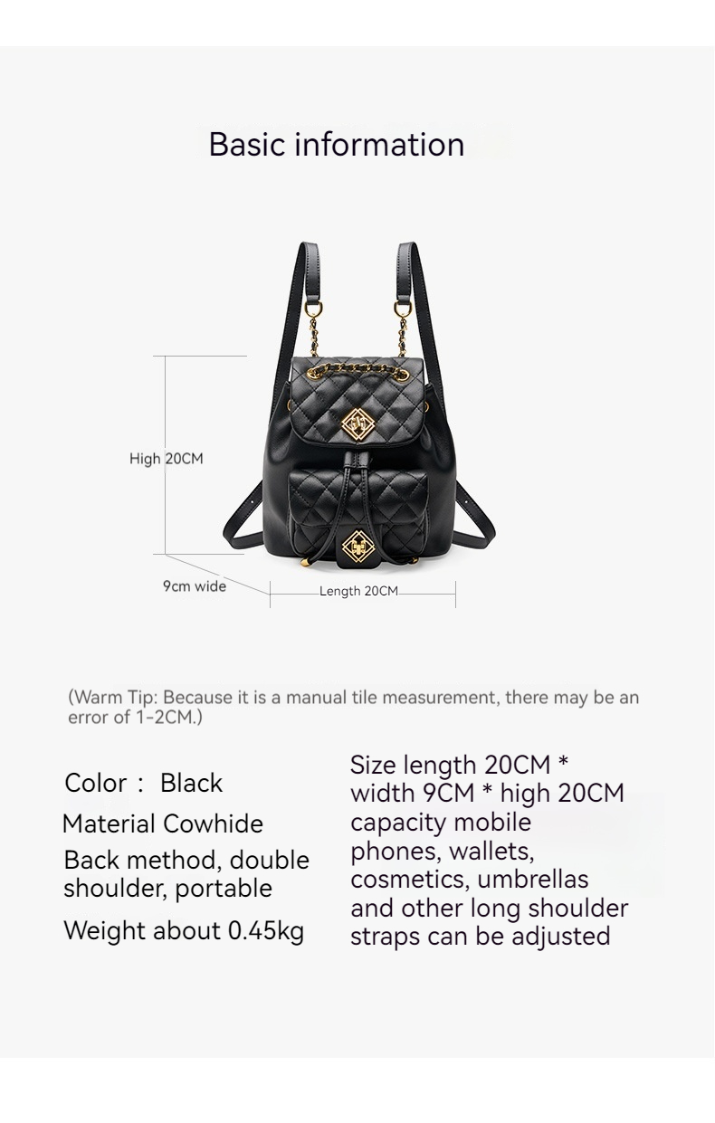 Hot Selling New Fashion and Leisure Trend Women's Bags Made of Genuine Leather Diamond Grid Backpacks, High-end Sense Backpacks, Small Backpacks_voghion.com
