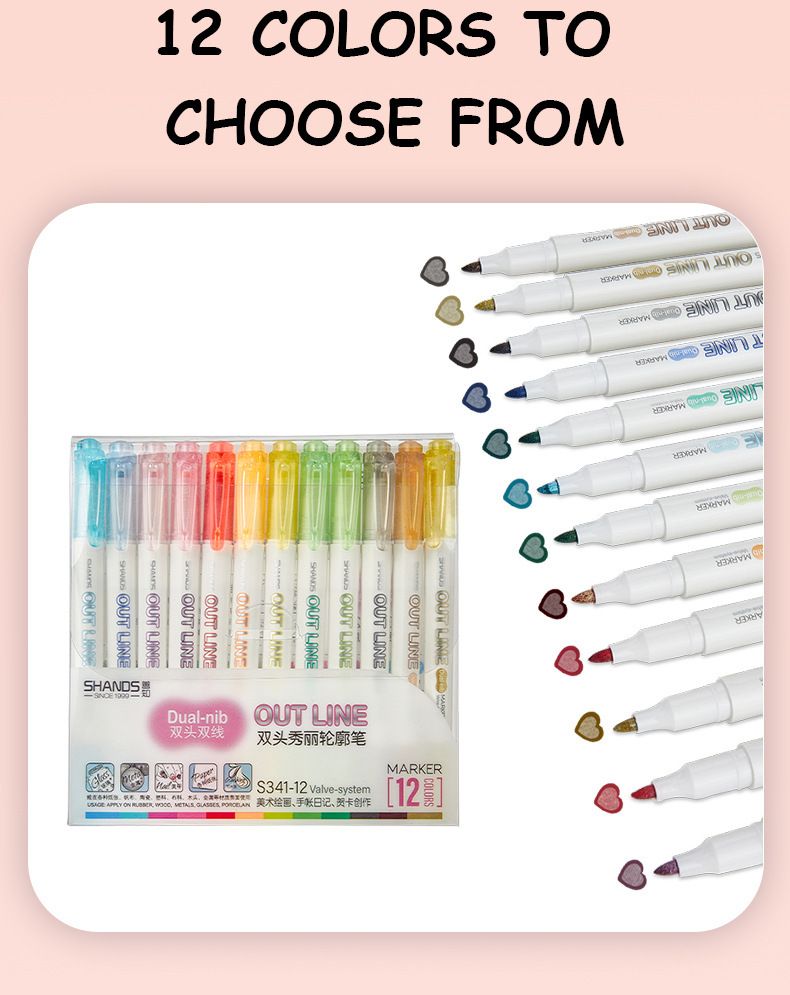 Textmarker-Set mit 12 Farben und Doppelspitze für Studenten – doppelseitiger Studien- und Kunstbedarf, leuchtende Farben für Notizen, Skizzen und Tagebuchschreiben_voghion.com