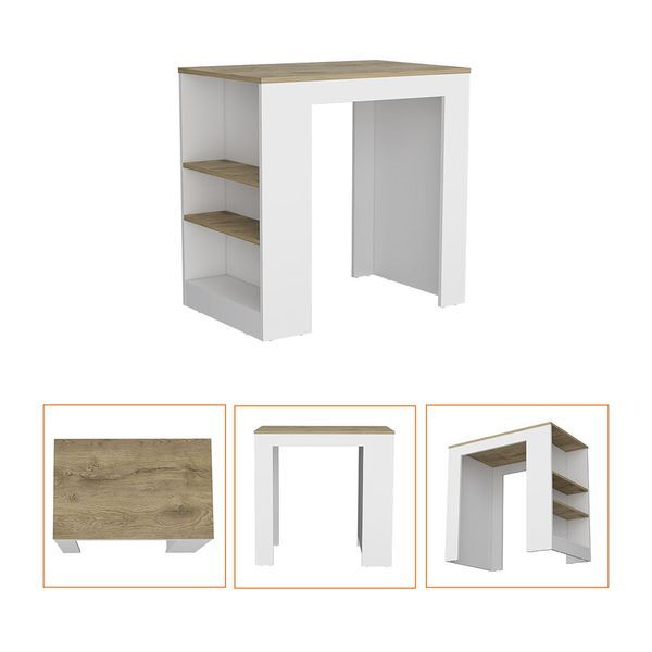 Kitchen Island Doyle, Three Side Shelves, White And Light Oak Finish_voghion.com