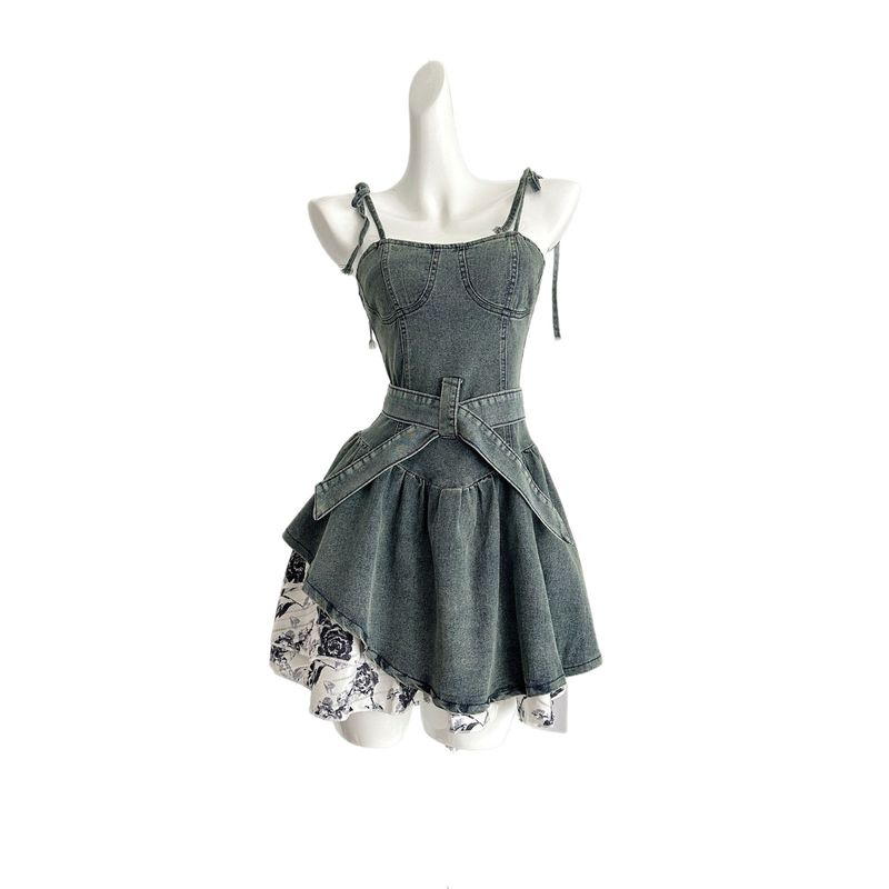Abito da cowboy rosa 'Xin Xing' per l'estate da donna, nuovo look, gonna con spalline sottili e piccanti, di alta qualità_voghion.com