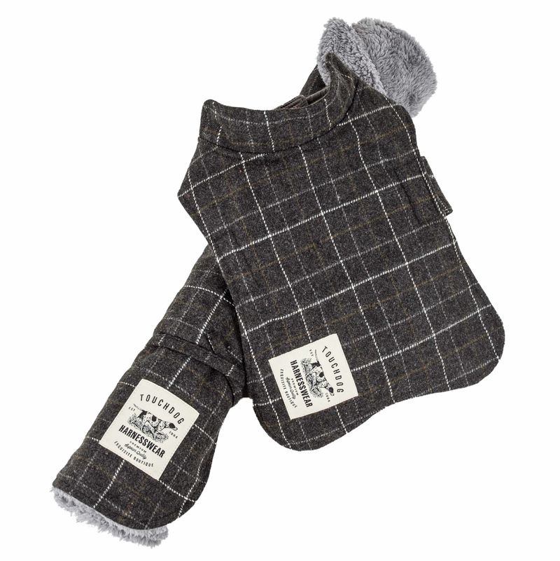 Touchdog 2-In-1 Windowpane Plaided Dog Jacket With Matching Reversible Dog Mat_voghion.com