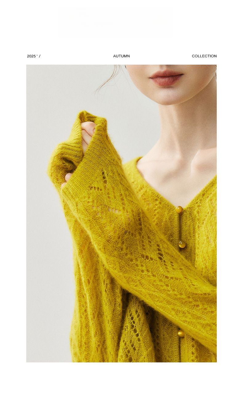 Cardigan da donna in 75% cashmere e 25% seta di gelso, con scollo a V, ampio e sottile, in maglia, taglie forti_voghion.com
