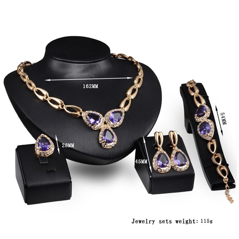 Collana e orecchini in lega di alta qualità in stile etnico alla moda, set di quattro pezzi, accessori da sposa lussuosi e versatili_voghion.com