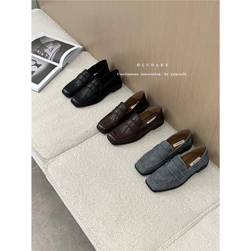 LUDAKE Deer Big Can Britischer Stil Square Toe Deep Mouth Loafers Koreanische Version Vielseitiger Chunky Heel Slip-On Small_voghion.com