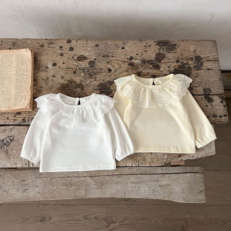 Abbigliamento per bambini Camicia per bambina in cotone ad alta elasticità con base in pizzo e top in morbida pelle per bambini_voghion.com